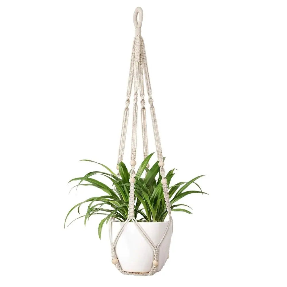 Boho Cotton Rope Hanger Flower Pot Handmade 4 Legs Plant Hanger Creativity Hollowed-out Design Tassel Hanging Basket Outdoor