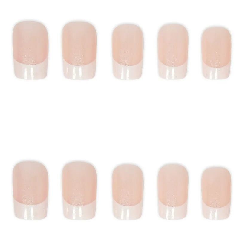 24 Pcs White French Acrylic Square Press on Nails Simple Short Medium Fake Nails with Tools Artificial Realistic False Nails Set