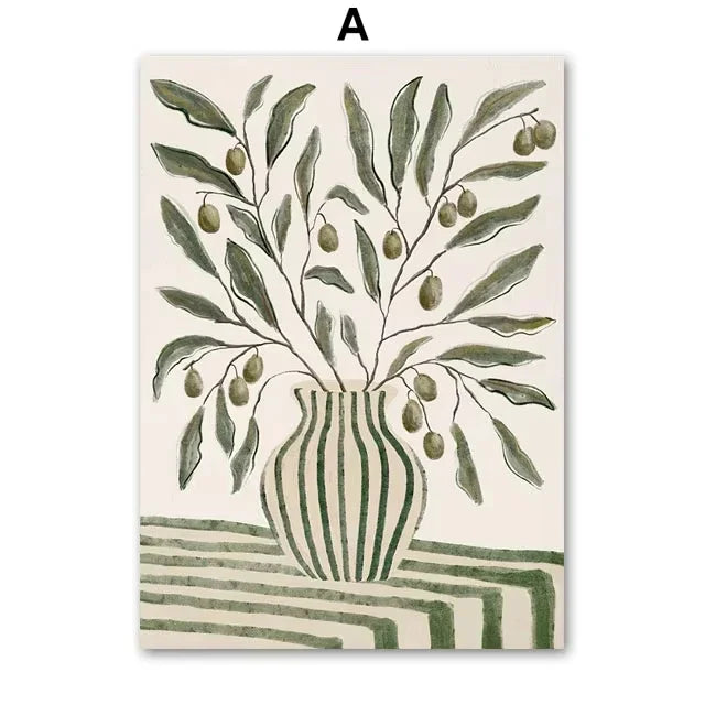 Boho Abstract Girl Cocktail Vase Leaves Flower Wall Art Canvas Painting Posters And Prints Wall Pictures For Living Room Decor