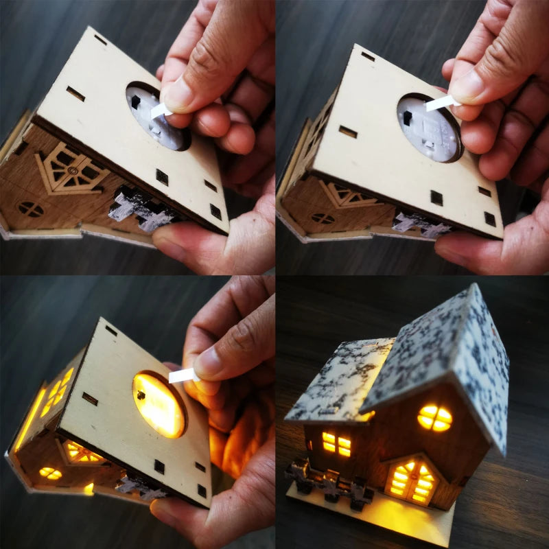 Christmas House Cottages DIY Toys Ornament Landscape Decor Dollhouse LED Luminous Wooden Deskop Decoration Happy New Year Gifts