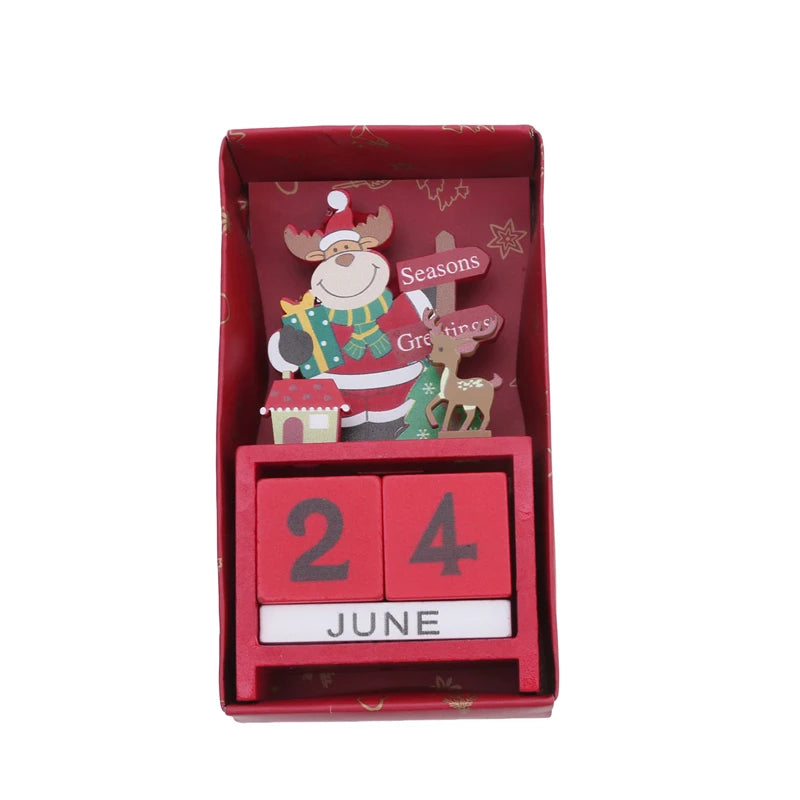 Christmas Count Down Calendar Santa Claus Elk Snowman Wooden Calendar Christmas Ornaments Home Desktop Decoration New Year Gifts