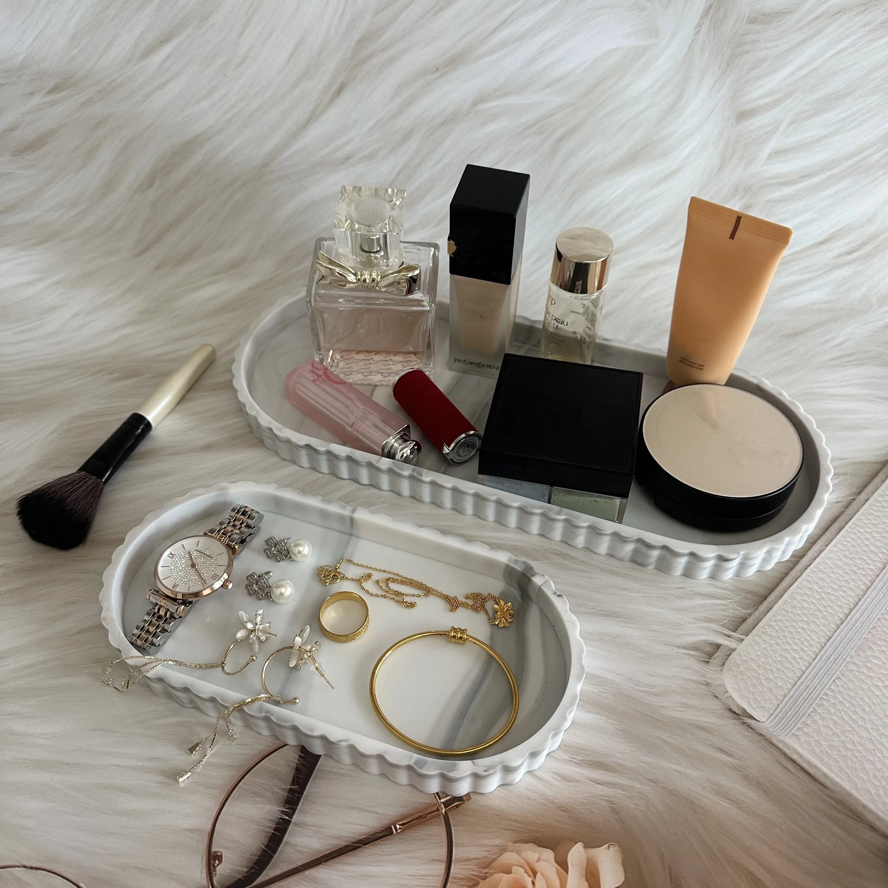 Bathroom Vanity Storage Tray Countertop Soap Scented Candles Small Plants Tray Dressing Table for Kitchen Sink Organization