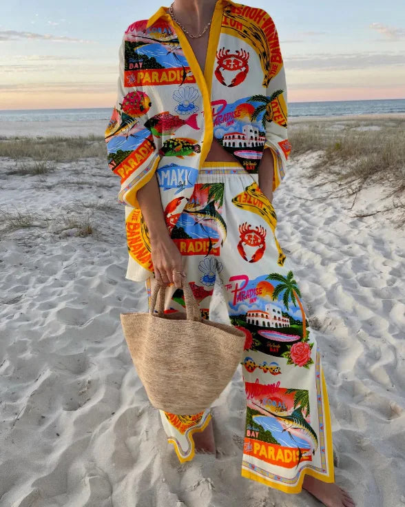 Boho Beach Holiday Print Shirt And Pants