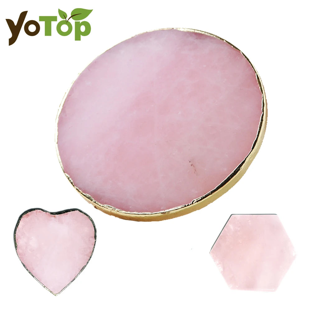 Home Creative Crystal Coaster Handmade Macrame Cup Cushion Natural Rose Quartz Non-slip Coffee Cup Round Mat Cook Accessories