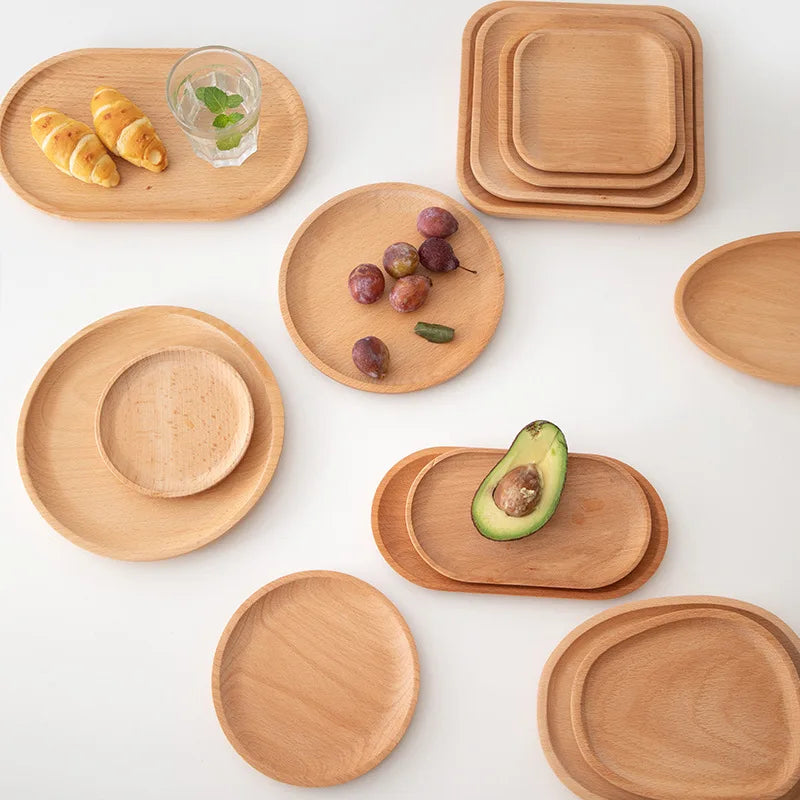Oval wooden plate trays