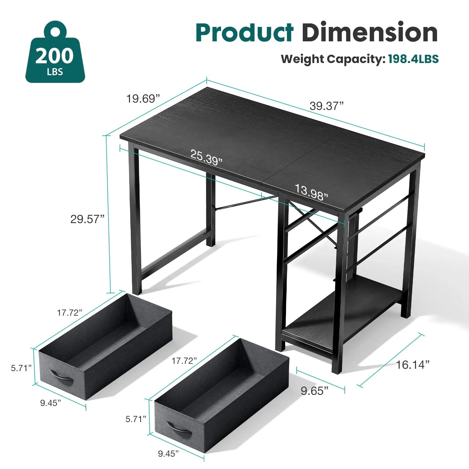 JHK 47IN Computer Desk with 2 Drawers For Study Office Gaming Wood Table with Adjustable Position Drawers Modern Work Table