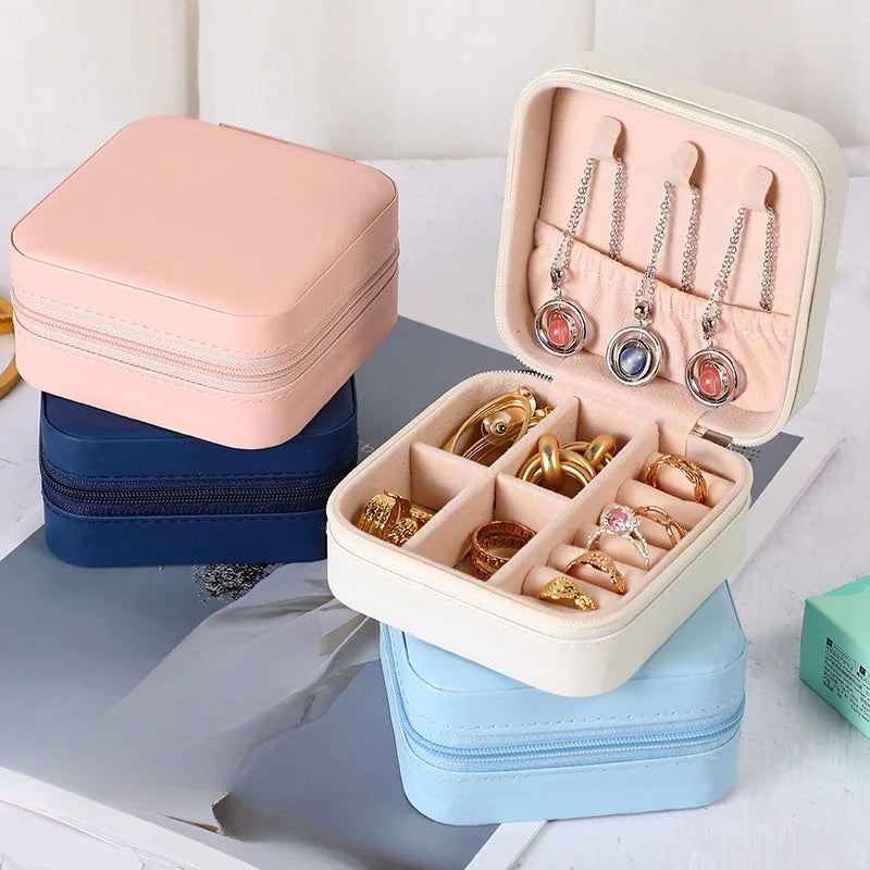 Mini jewelry storage box portable family travel earrings necklace storage box female ring organizer PU leather display box