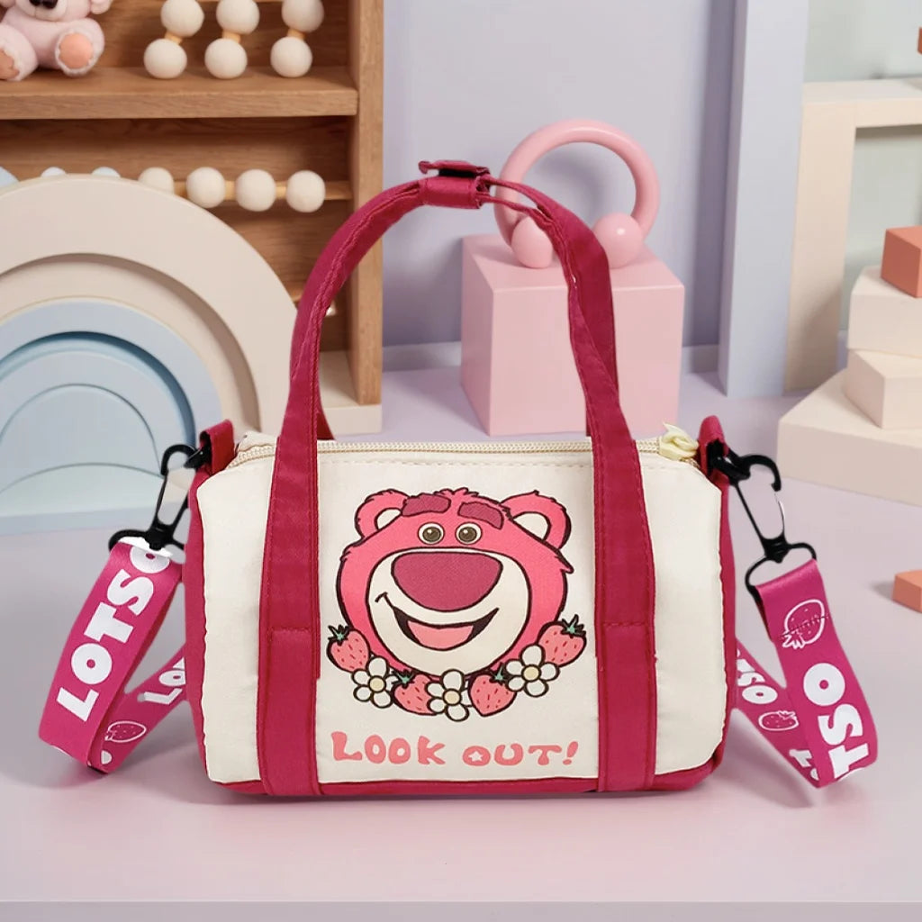 Stitch Canvas Shoulder Bag For Women Cartoon Strawberry Bear Casual Crossbody Bag Daily Commuting