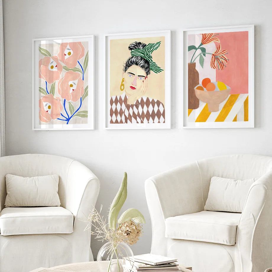 Boho Woman Flower Mountain Fruit Botanical Floral Wall Art Canvas Painting Posters And Prints Pictures For Living Room Decor