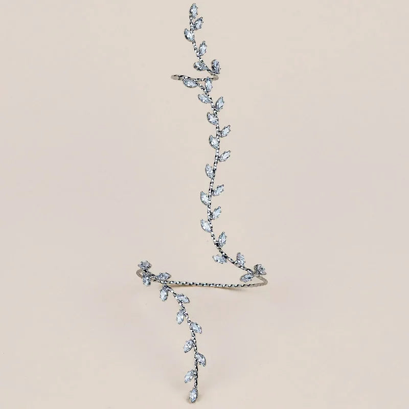 Boho Adjustable Leaf Cubic Zircon Hand Palm Bracelet