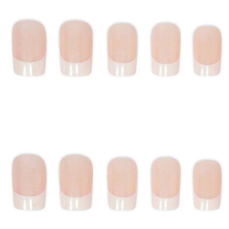 24 Pcs White French Acrylic Square Press on Nails Simple Short Medium Fake Nails with Tools Artificial Realistic False Nails Set