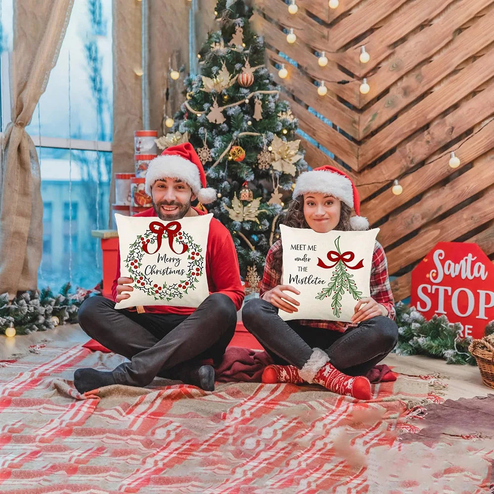 Christmas Magic: Merry Christmas, Joy to the World, Let it Snow, Meet Me under the Mistletoe Pillow Covers New Year decoration