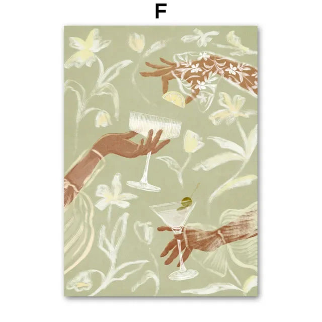 Cocktail Vase Leaves Flower Wall Art