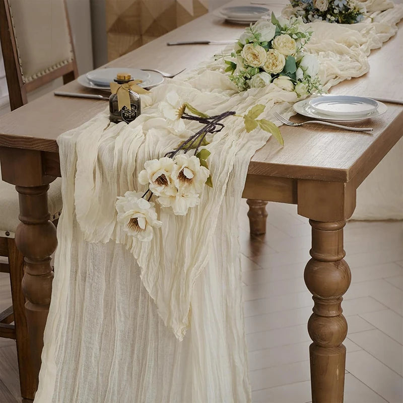 Beige Table Runner Gauze Cheesecloth