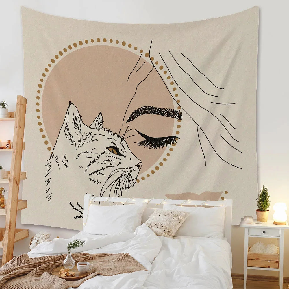 Boho Background Illustration Mural Decor Geometric Tapestry Wall Hanging Bedroom Aesthetic  Blanket