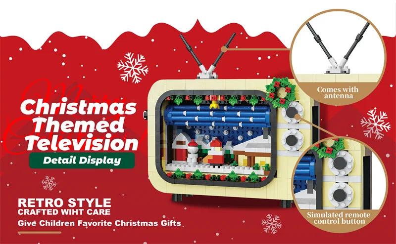 Christmas Retro Tv Building Blocks Assembly Building Blocks Xmas Gift Mini Bricks Diy Assembly Educational Toys Plastic Model