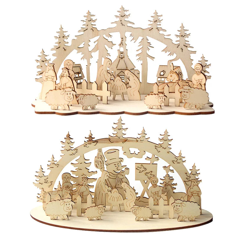 Christmas Wooden Ornaments Snowman Church Christmas Desktop Ornaments New Year Xmas Party Decorations for Home Navidad Gifts