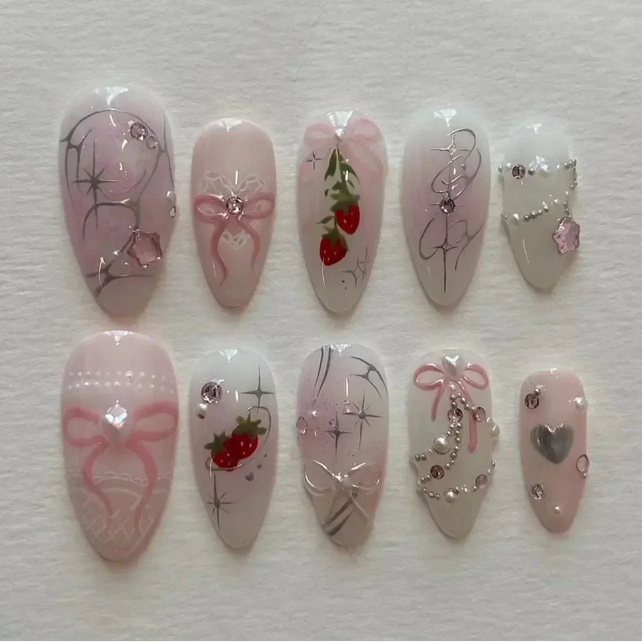 Pink Almond False Nails Butterfly Ballet