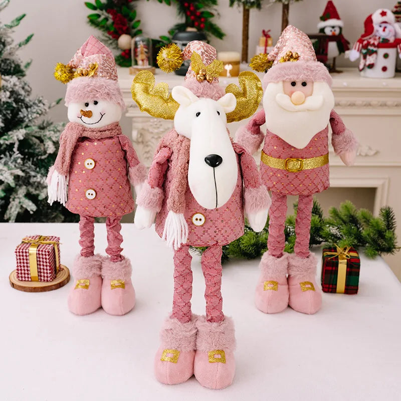 hristmas Decoration Pink Telescopic Doll Santa Claus Snowman Elk Various Standing Positions Holiday Atmosphere Christmas Gift
