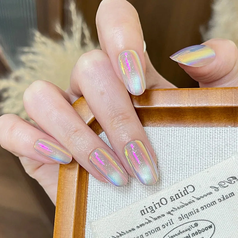 24 Pcs White French Acrylic Square Press on Nails Simple Short Medium Fake Nails with Tools Artificial Realistic False Nails Set