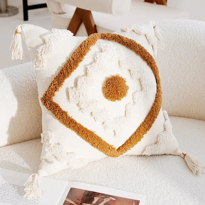 Boho Cushion Cover 45X45cm Moroccan Beige Brown Decorative Pillows for Sofa Jacquard Embroidery Pillowcase Home Supplies