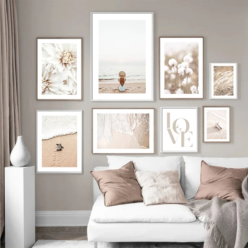 Beige Flower Grass Scenery Wall Art