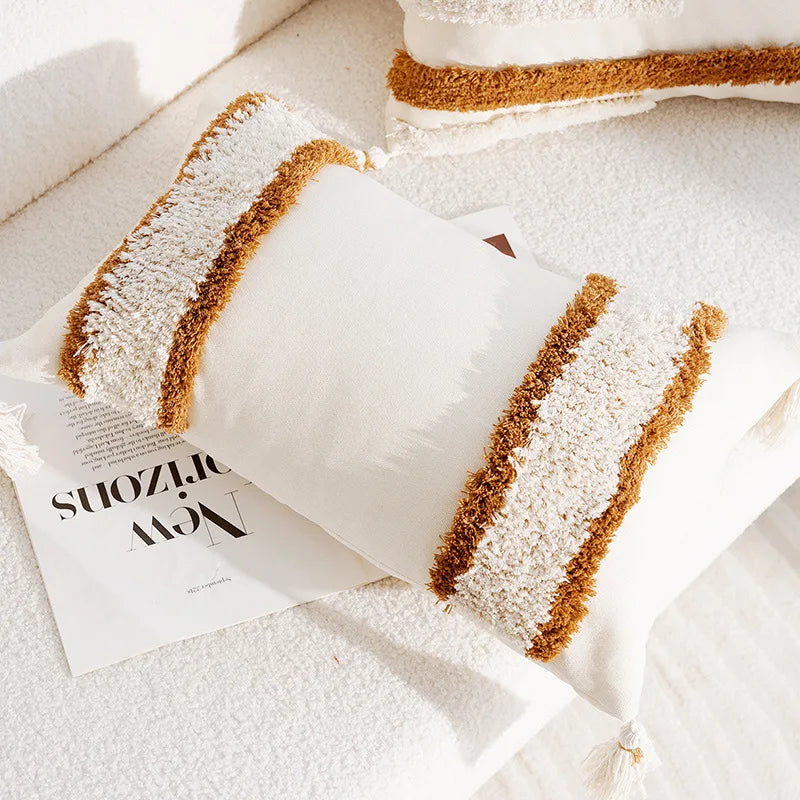 Boho Cushion Cover 45X45cm Moroccan Beige Brown Decorative Pillows for Sofa Jacquard Embroidery Pillowcase Home Supplies