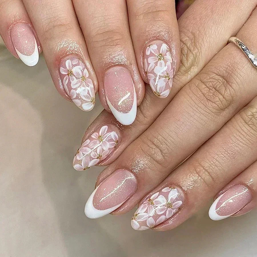 Pink Almond False Nails Butterfly Ballet