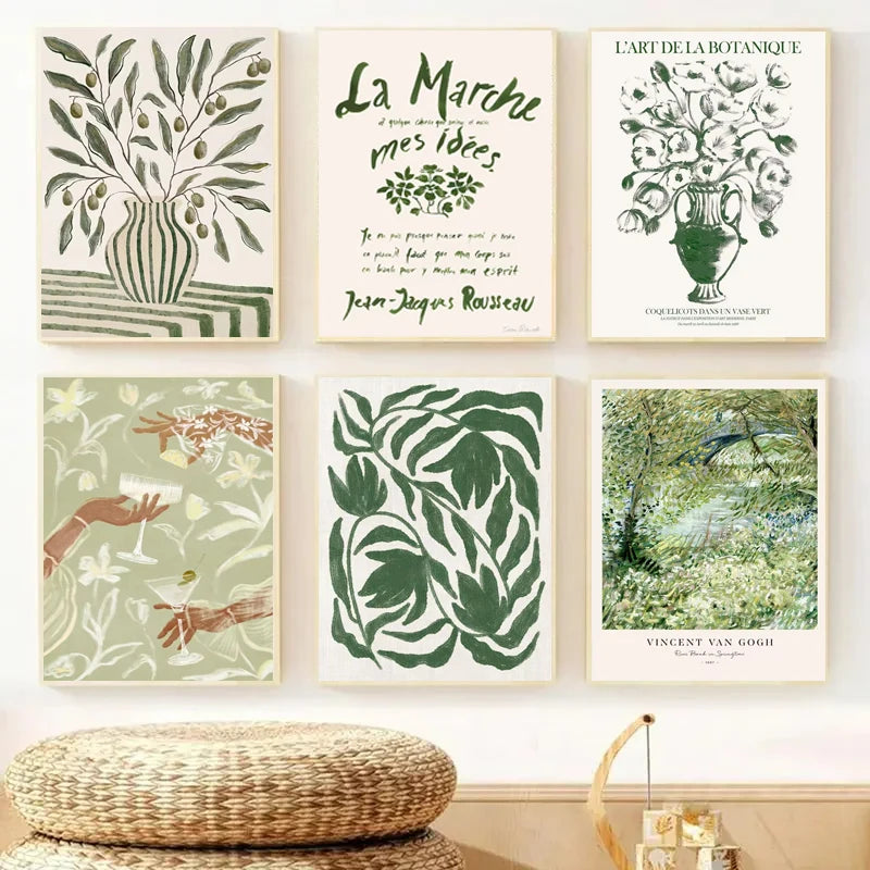 Boho Abstract Girl Cocktail Vase Leaves Flower Wall Art Canvas Painting Posters And Prints Wall Pictures For Living Room Decor