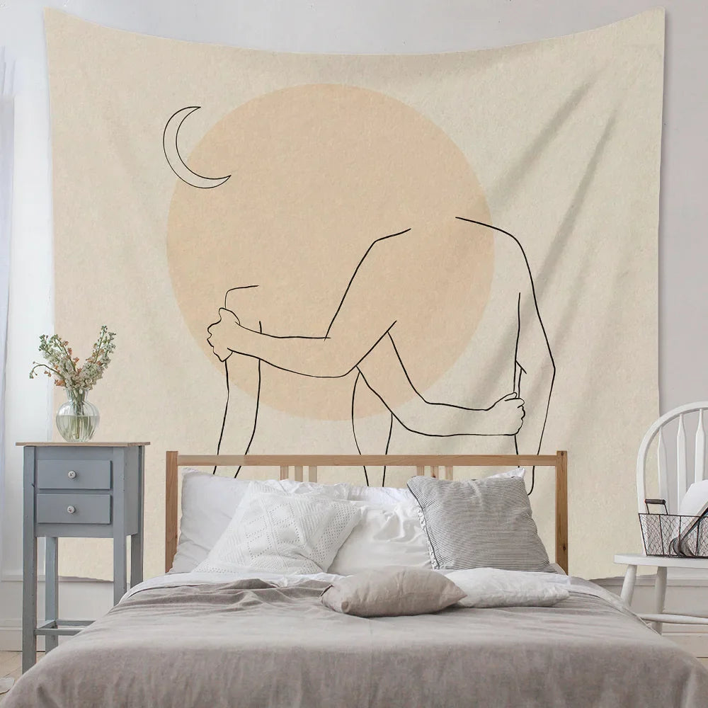 Boho Background Illustration Mural Decor Geometric Tapestry Wall Hanging Bedroom Aesthetic  Blanket