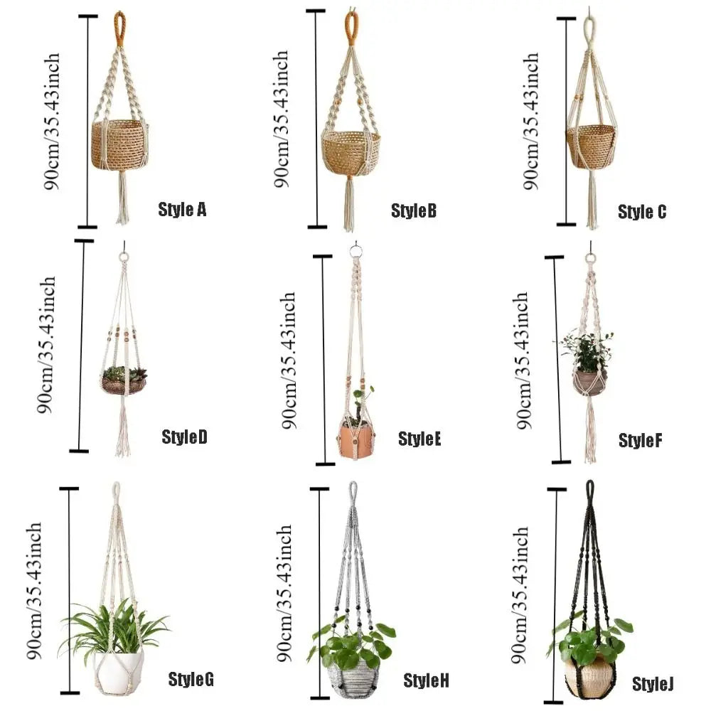 Boho Cotton Rope Hanger Flower Pot Handmade 4 Legs Plant Hanger Creativity Hollowed-out Design Tassel Hanging Basket Outdoor