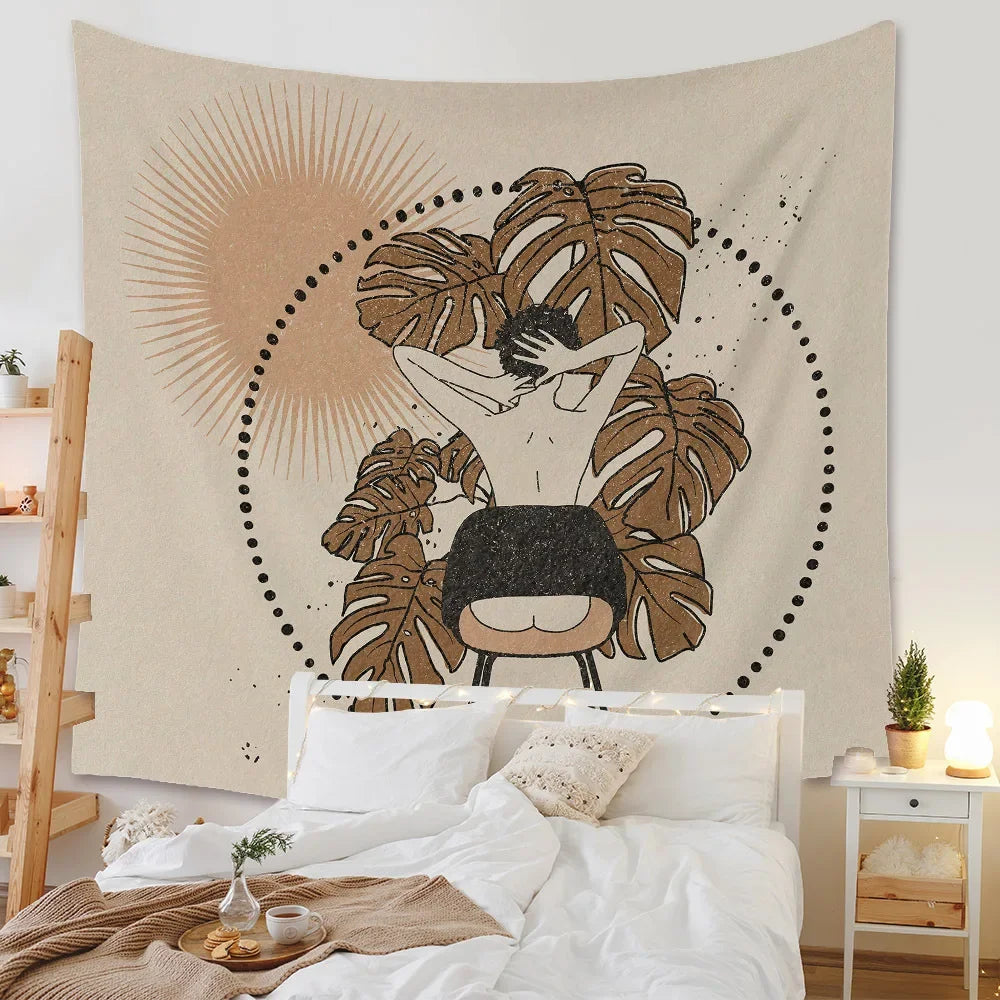Boho Background Illustration Mural Decor Geometric Tapestry Wall Hanging Bedroom Aesthetic  Blanket