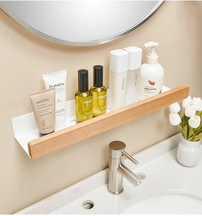 Beech wood bathroom storage rack