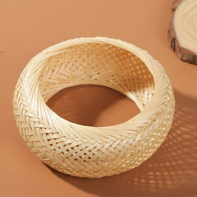 Bohemian Female Fashion Wood Bamboo Rattan Weave Handmade Bangles Big Bracelets For Women Boho Beach Style Ladies Jewelry Gifts