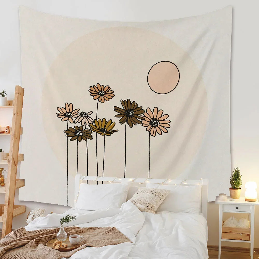 Boho Background Illustration Mural Decor Geometric Tapestry Wall Hanging Bedroom Aesthetic  Blanket
