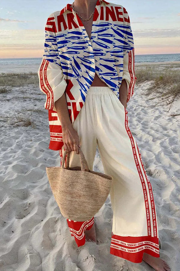 Boho Beach Holiday Print Shirt And Pants