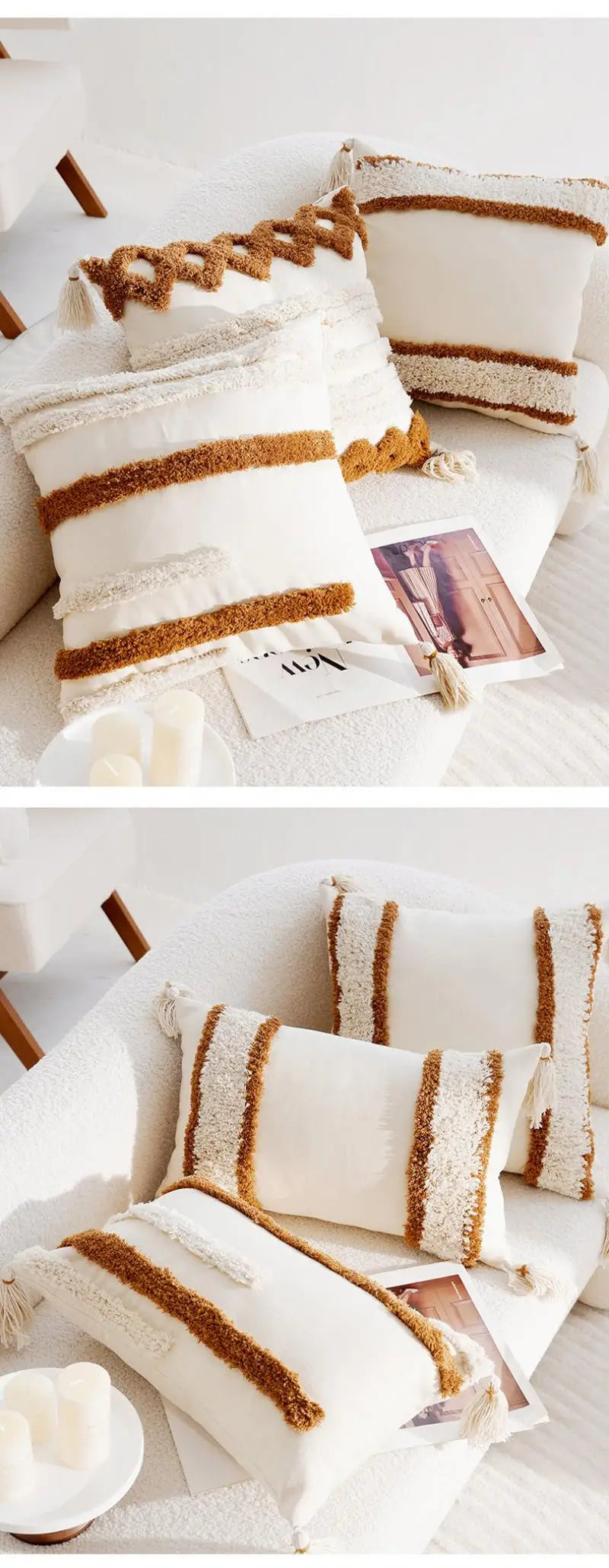 Boho Cushion Cover 45X45cm Moroccan Beige Brown Decorative Pillows for Sofa Jacquard Embroidery Pillowcase Home Supplies