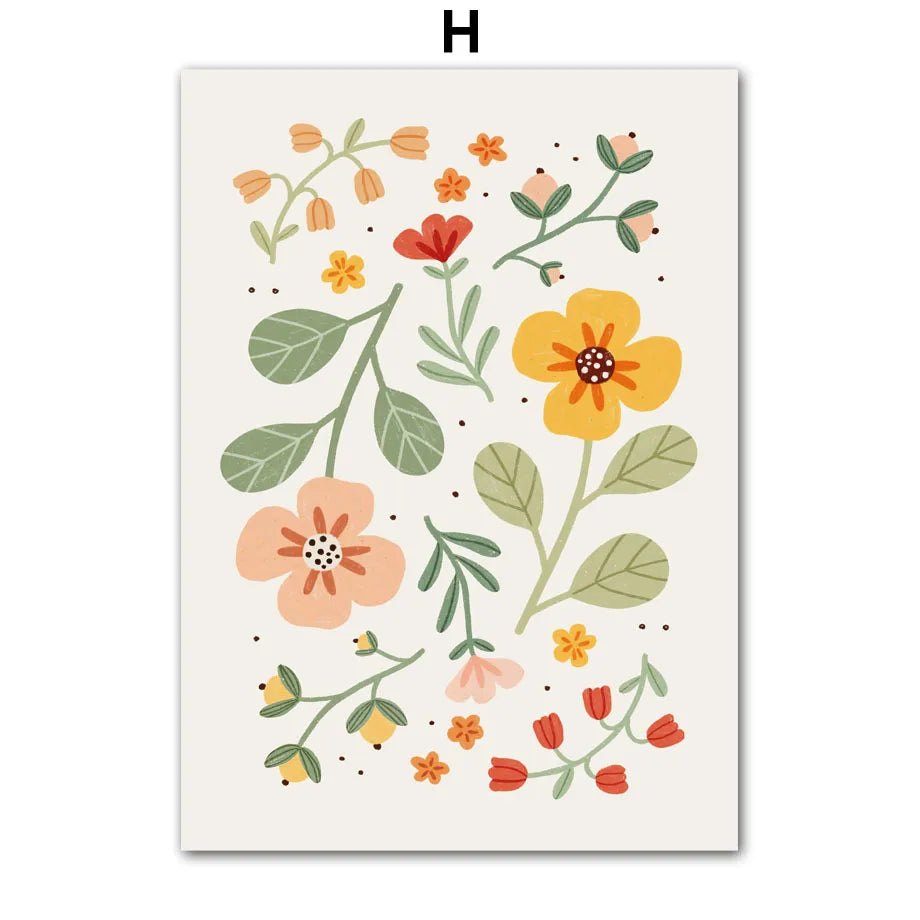 Boho Fashion Girl Flowers Leaves Illustration Wall Art