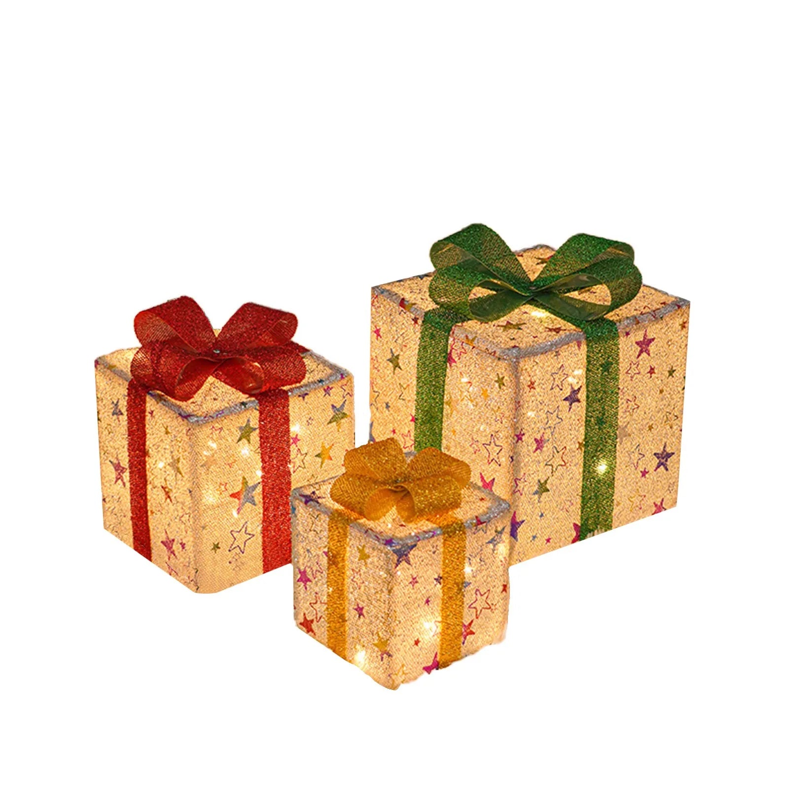 Christmas Decoration 3pcs Transparent Plastic Christmas Gift Boxes With Warm White LED Lights Christmas Tree Skirt Ornament