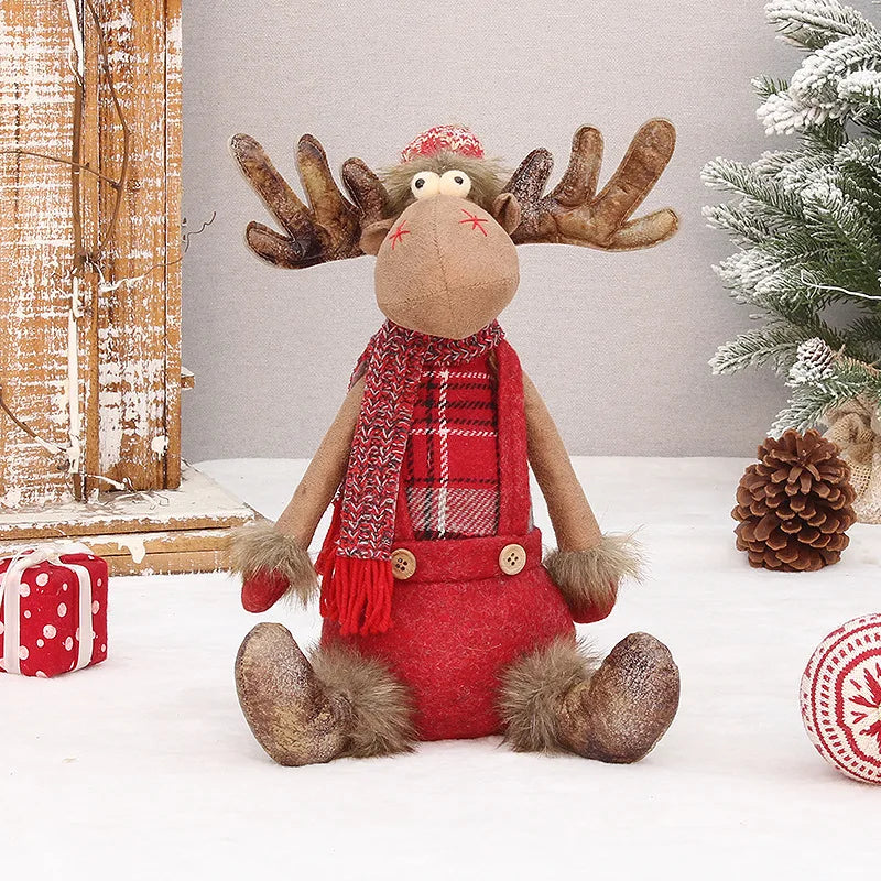 Christmas Cute Elk Decor Table Decor Red Fabric Retractable Standing Sitting Posture Deer Doll Christmas Decor New Year 2024