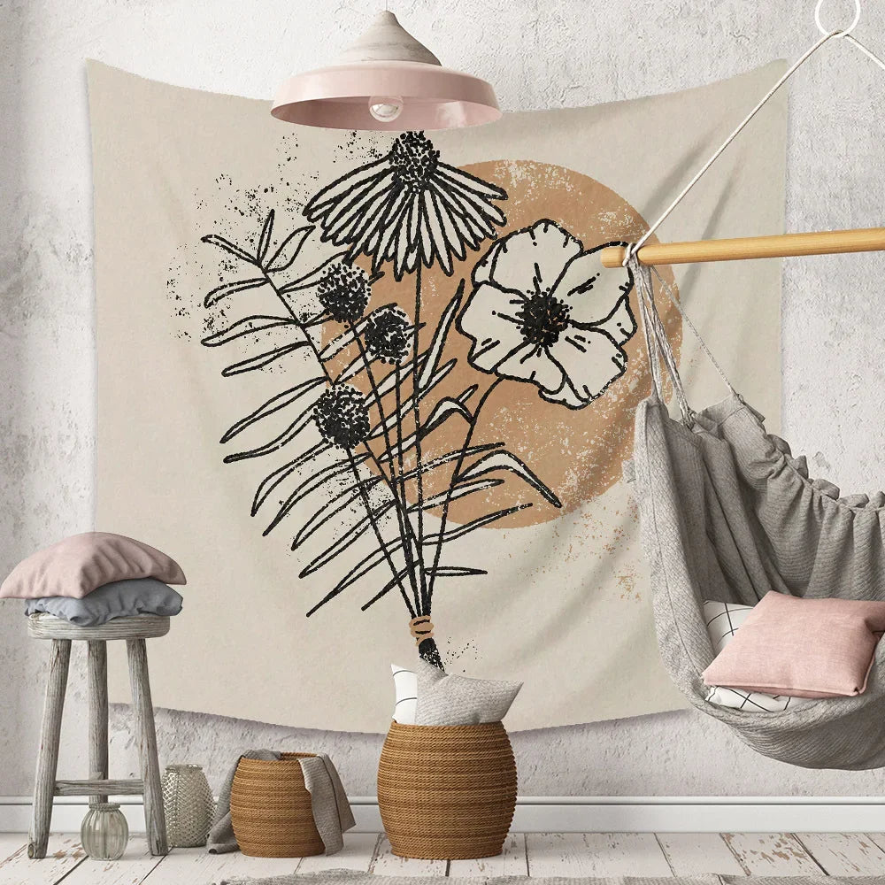 Boho Background Illustration Mural Decor Geometric Tapestry Wall Hanging Bedroom Aesthetic  Blanket