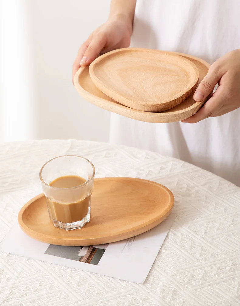Oval wooden plate trays