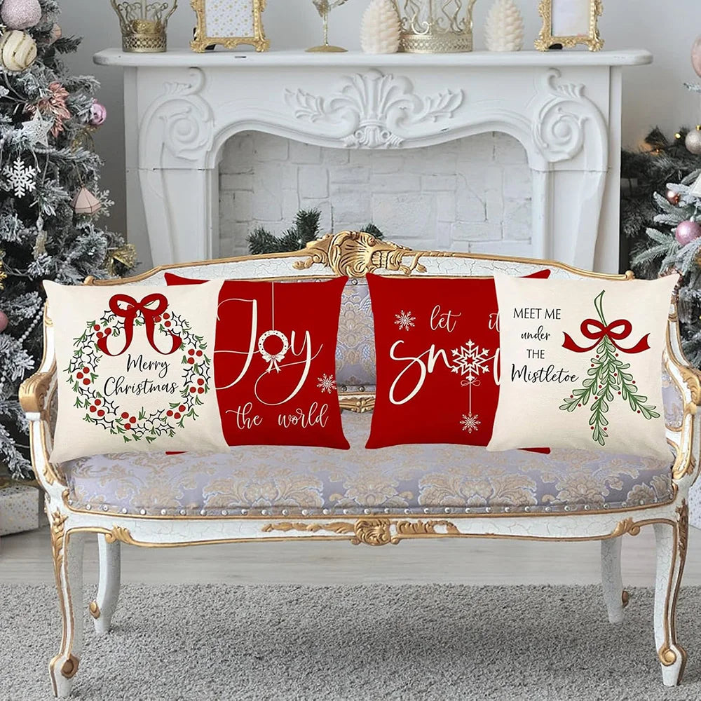 Christmas Magic: Merry Christmas, Joy to the World, Let it Snow, Meet Me under the Mistletoe Pillow Covers New Year decoration