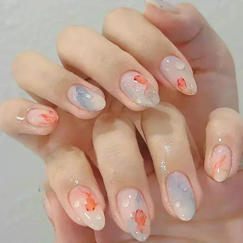 Pink Almond False Nails Butterfly Ballet