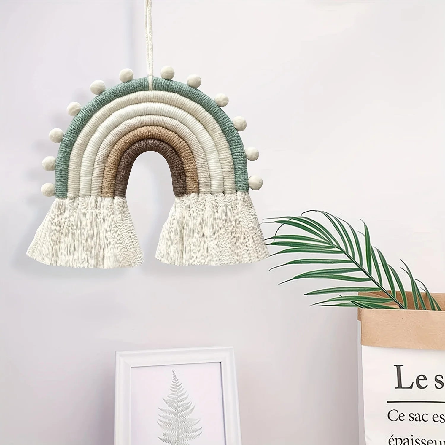 Boho Chic Wall Hanging Colorful Handwoven Macrame Boho Chic Rainbow Wall Hanging Perfect for Bedroom Dorm Decor with Pom Poms