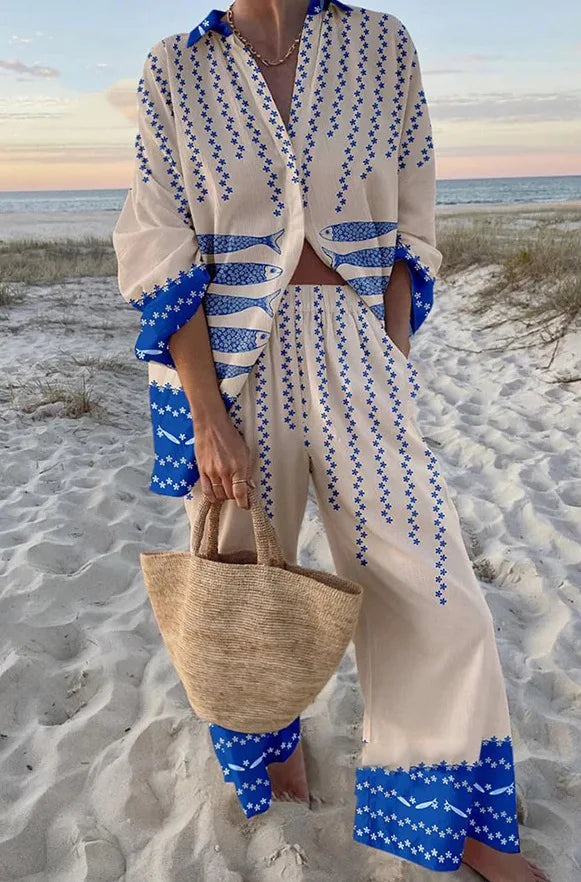 Boho Beach Holiday Print Shirt And Pants