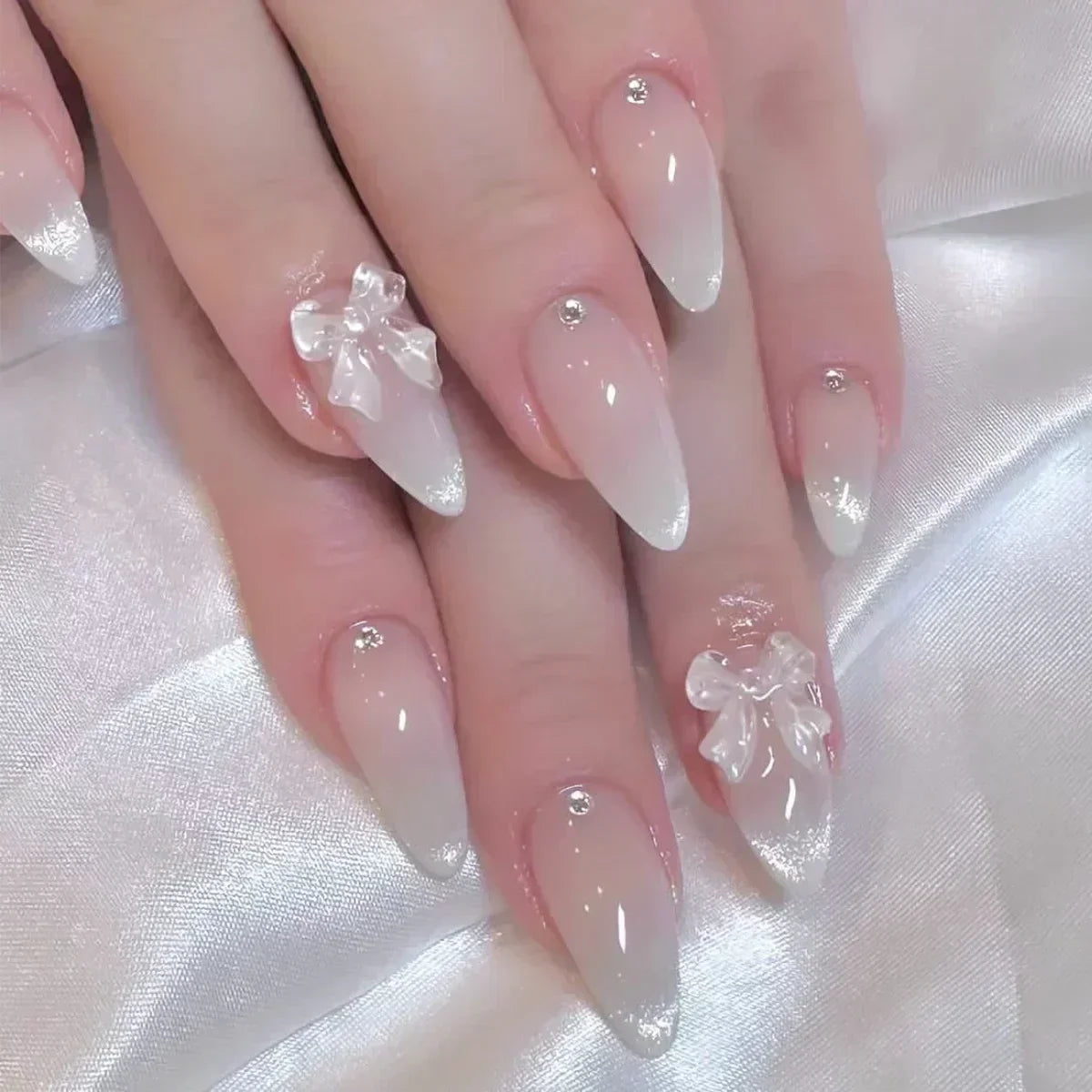 Pink Almond False Nails Butterfly Ballet