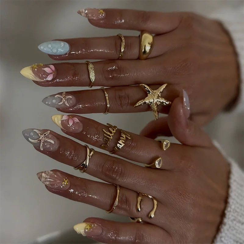 Pink Almond False Nails Butterfly Ballet