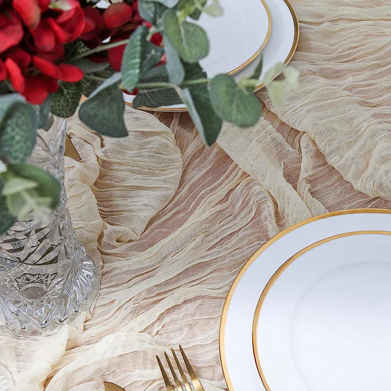 Beige Table Runner Gauze Cheesecloth