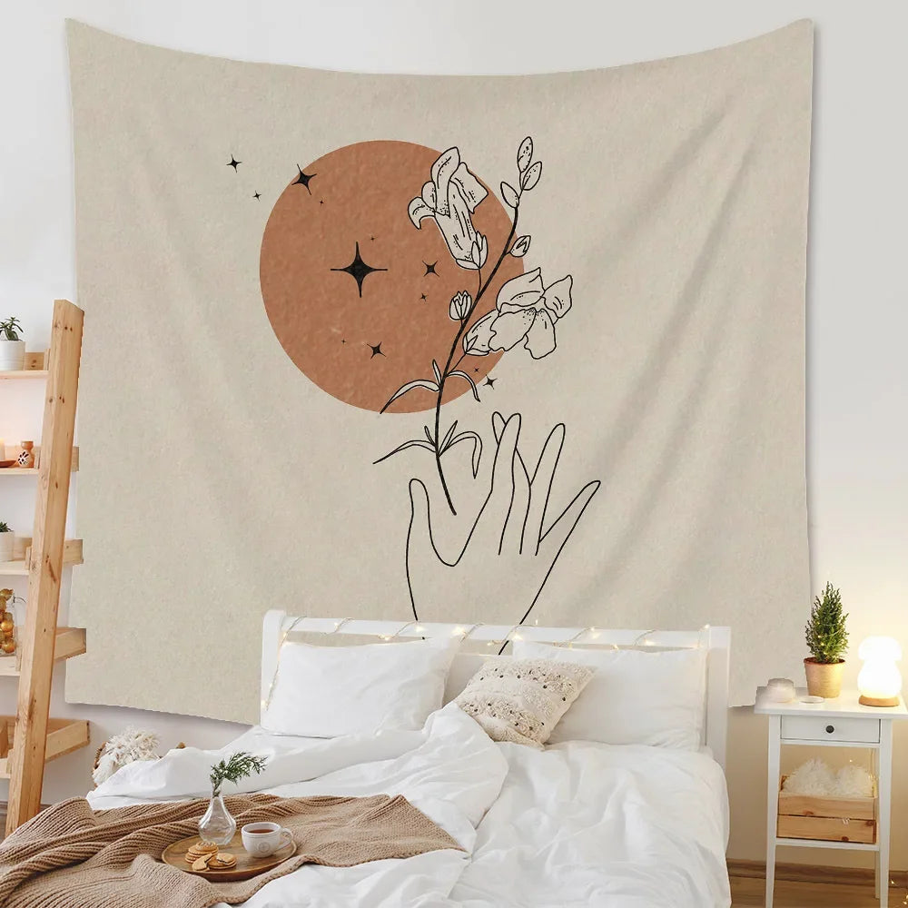 Boho Background Illustration Mural Decor Geometric Tapestry Wall Hanging Bedroom Aesthetic  Blanket